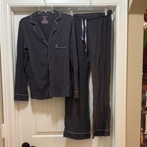 Victoria's Secret Charcoal long Pants Pajama Set with Pink Piping